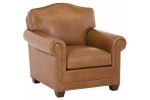 Harmon Leather Arched Back 8-Way Hand Tied Club Chair w/ Nailhead Trim