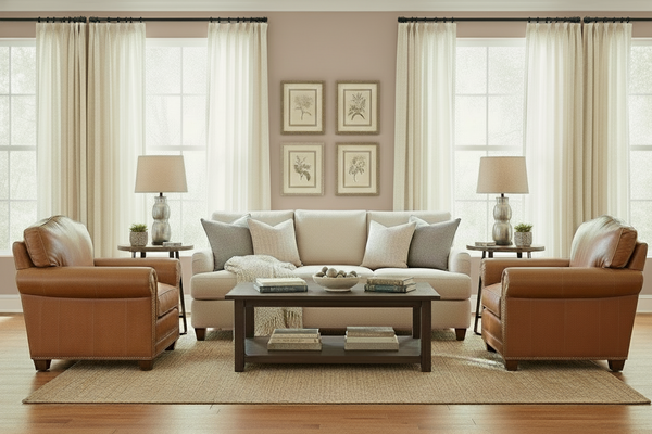 Harmon 8-Way Hand Tied Leather Camel-Back Sofa Collection