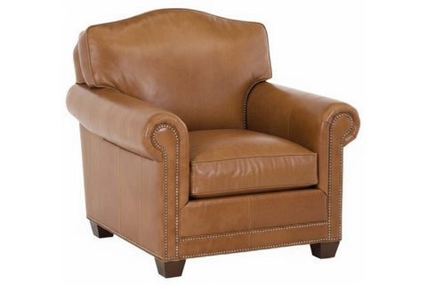 Harmon Leather Arched Back 8-Way Hand Tied Club Chair w/ Nailhead Trim