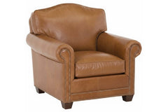 Harmon Leather Arched Back 8-Way Hand Tied Club Chair w/ Nailhead Trim