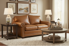 Harmon Arched Back 8-Way Hand Tied Leather Loveseat w/ Nailhead Trim