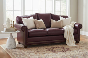 Harmon XL 90 Inch Arched Back 8-Way Hand Tied Leather Grand Scale Sofa w/ Nailhead Trim