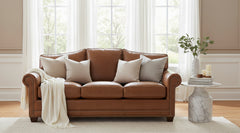 Harmon 84 Inch Arched Back 8-Way Hand Tied Leather Sofa w/ Nailhead Trim