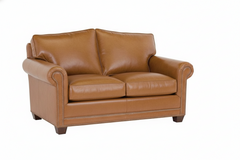 Harmon Arched Back 8-Way Hand Tied Leather Loveseat w/ Nailhead Trim