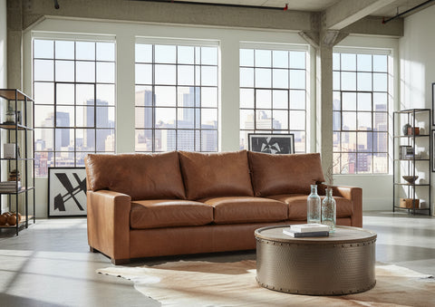 Harrison 91 Inch Contemporary Grand Scale Deep Seat Leather Sofa