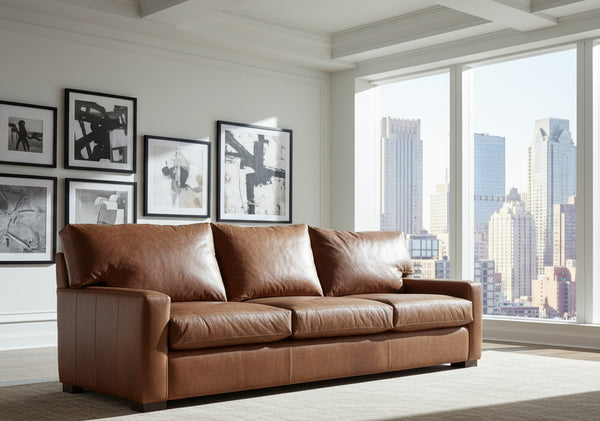 Harrison XL 100 Inch Grand Scale Contemporary Deep Seat Leather Sofa