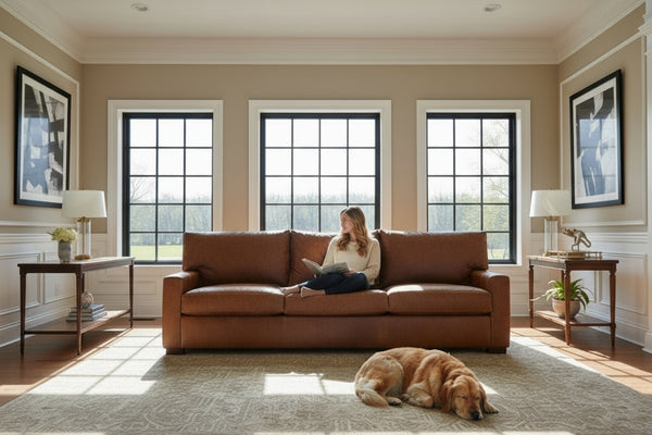 Harrison XL 100 Inch Grand Scale Contemporary Deep Seat Leather Sofa