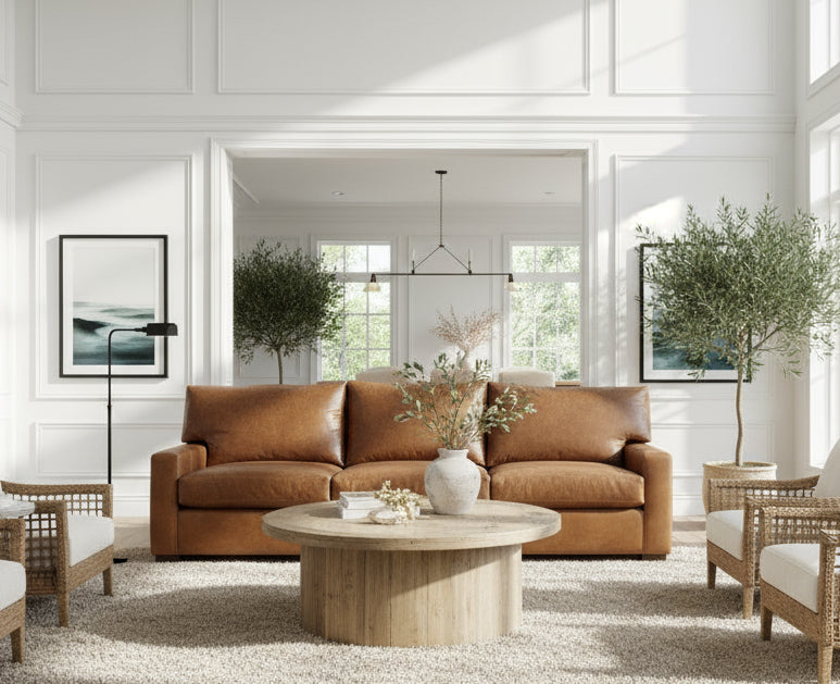 Harrison Designer Style Oversized Contemporary Track Arm Leather Sofa ...