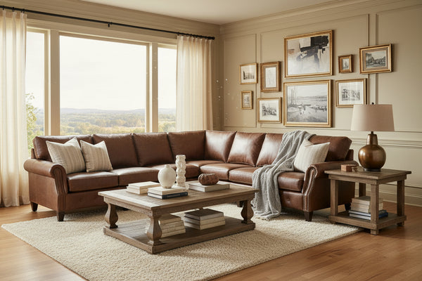 Harris Rolled Arm Leather Sectional Sofa