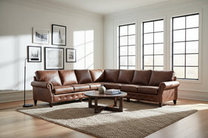 Harris Rolled Arm Leather Sectional Sofa