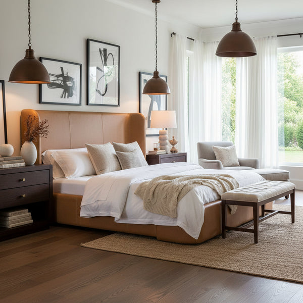 Haven Queen & King Contemporary Leather Platform Wing Bed