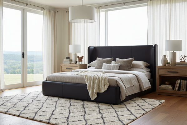 Haven Queen & King Contemporary Leather Platform Wing Bed