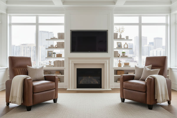 Hayes Small Scale Track Arm Ribbed Tight Back Leather Recliner