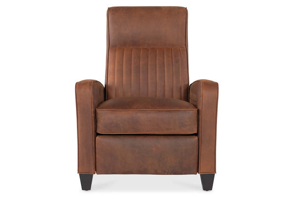 Hayes Small Scale Track Arm Ribbed Tight Back Leather Recliner
