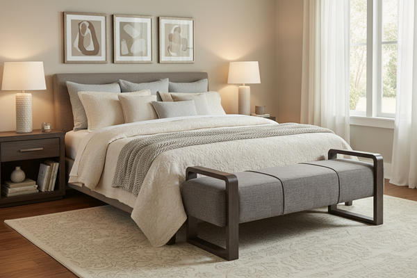 Heath "Quick Ship" 60 Inch long Contemporary Exposed Wood And Fabric Bench