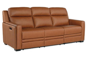Herman Spice 88 Inch "Quick Ship" Wall Hugger 3-Way Power Leather Reclining Sofa