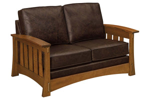 Highland White Oak Mission Style Leather Loveseat