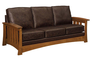 Highland 85 Inch White Oak Mission Style Leather Sofa