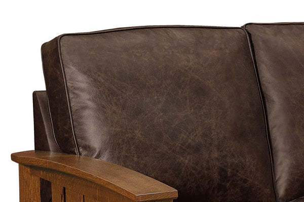 Highland 85 Inch White Oak Mission Style Leather Sofa
