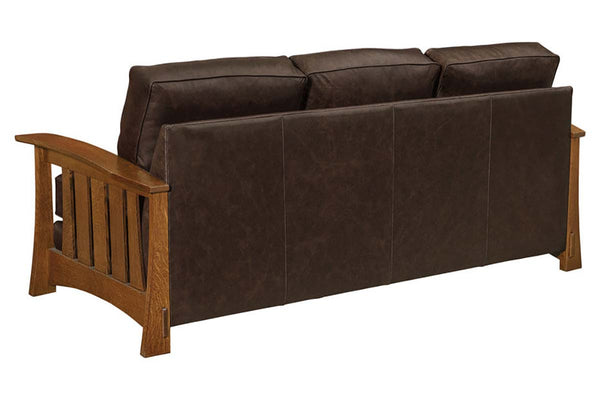 Highland 85 Inch White Oak Mission Style Leather Sofa