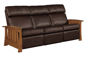 Highland 88 Inch "WALL HUGGER" White Oak Mission Style Leather Reclining Sofa