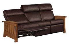 Highland 88 Inch "WALL HUGGER" White Oak Mission Style Leather Reclining Sofa