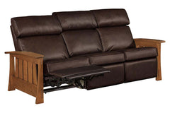 Highland 88 Inch "WALL HUGGER" White Oak Mission Style Leather Reclining Sofa
