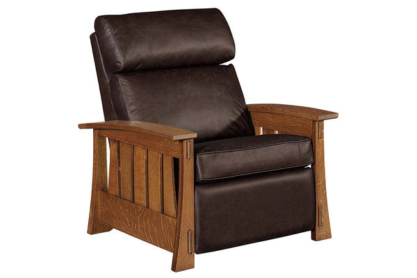 Highland "WALL HUGGER" White Oak Mission Style Leather Reclining Chair