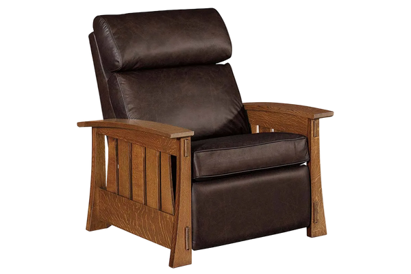 Highland "WALL HUGGER" White Oak Mission Style Leather Reclining Chair