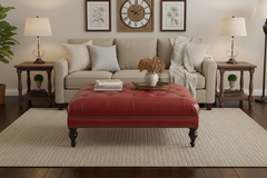 Hubert Tufted 36", 42" Or 46" Inch Square Leather Ottoman (3 Sizes Available)