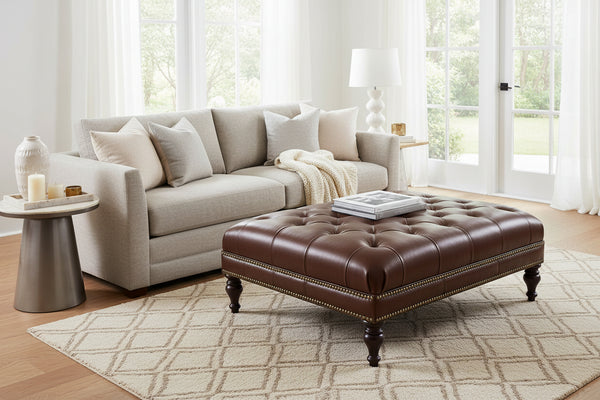 Hubert Tufted 36", 42" Or 46" Inch Square Leather Ottoman (3 Sizes Available)
