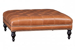 Hubert Tufted 36", 42" Or 46" Inch Square Leather Ottoman (3 Sizes Available)