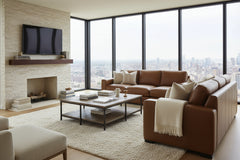 Hugh 90 Inch Modern Leather Three Cushion Track Arm Sofa