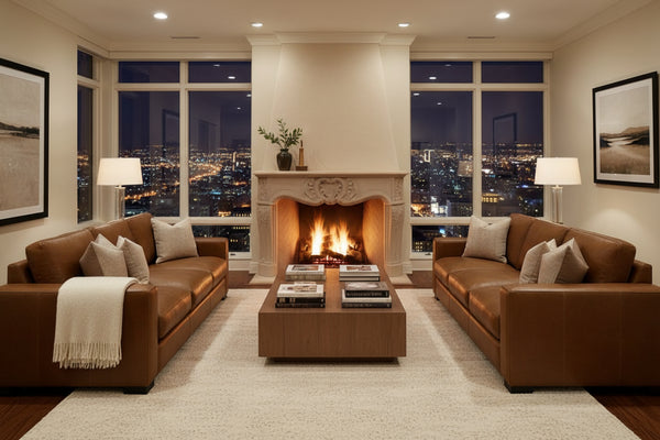 Hugh 90 Inch Modern Leather Three Cushion Track Arm Sofa