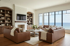 Hugh 90 Inch Modern Leather Three Cushion Track Arm Sofa
