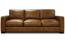 Hugh 90 Inch Modern Leather Three Cushion Track Arm Sofa