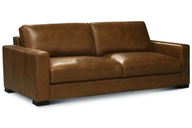 Hugh 90 Inch Modern Leather Two Cushion Track Arm Sofa