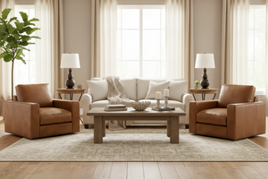 Hugh Modern Track Arm Leather SWIVEL Club Chair