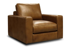 Hugh Modern Track Arm Leather SWIVEL Club Chair