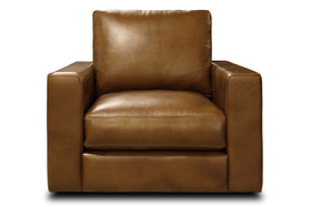 Hugh Modern Track Arm Leather SWIVEL Club Chair