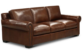 Huntington 96 Inch Traditional Leather Roll Arm Sofa With Nailheads