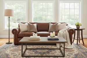 Huntington 96 Inch Traditional Leather Roll Arm Sofa With Nailheads