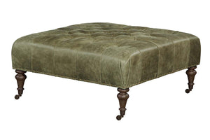 Ingram Moss "Quick Ship" 42 Inch Square Tufted Square Leather Cocktail Ottoman
