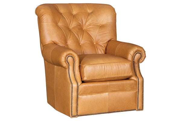 Irving Leather Tufted SWIVEL Accent Chair With Nail Trim