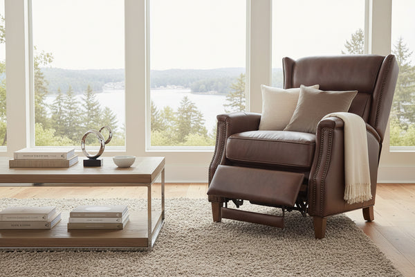 Isaac Cognac Dual Power "Quick Ship" Leather Transitional Recliner