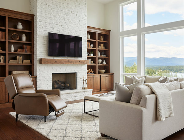 Jacob Walnut Leather Dual Power "Quick Ship" Transitional Recliner