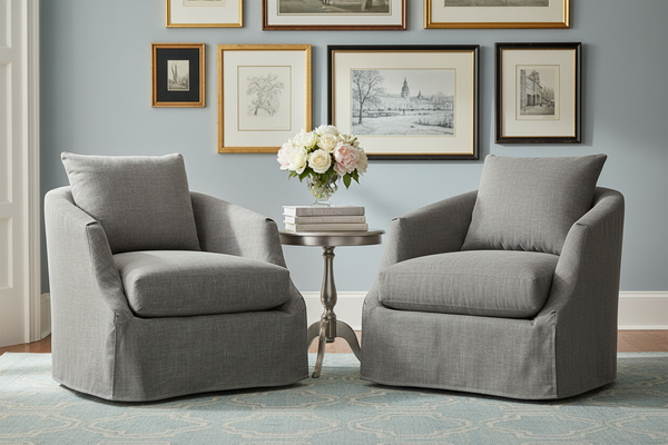 Jane Swivel Slipcover Accent Chair With Narrow Arms