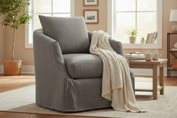 Jane Swivel Slipcover Accent Chair With Narrow Arms