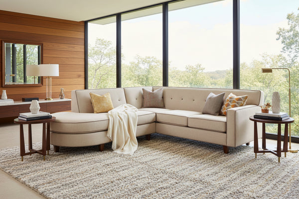 Justine Two Piece Mid-Century Fabric Sectional Sofa