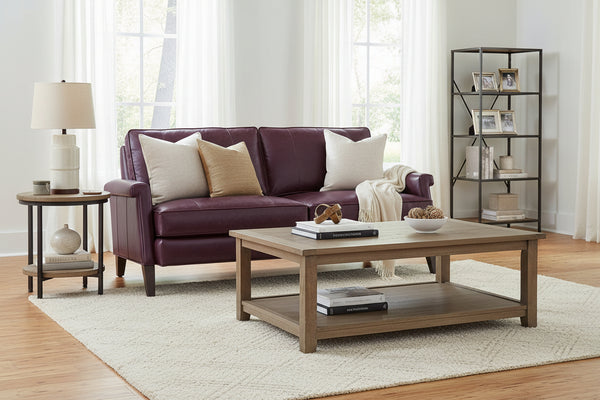 Kane 80 Inch Mid-Century Modern Pillow Back Leather Sofa